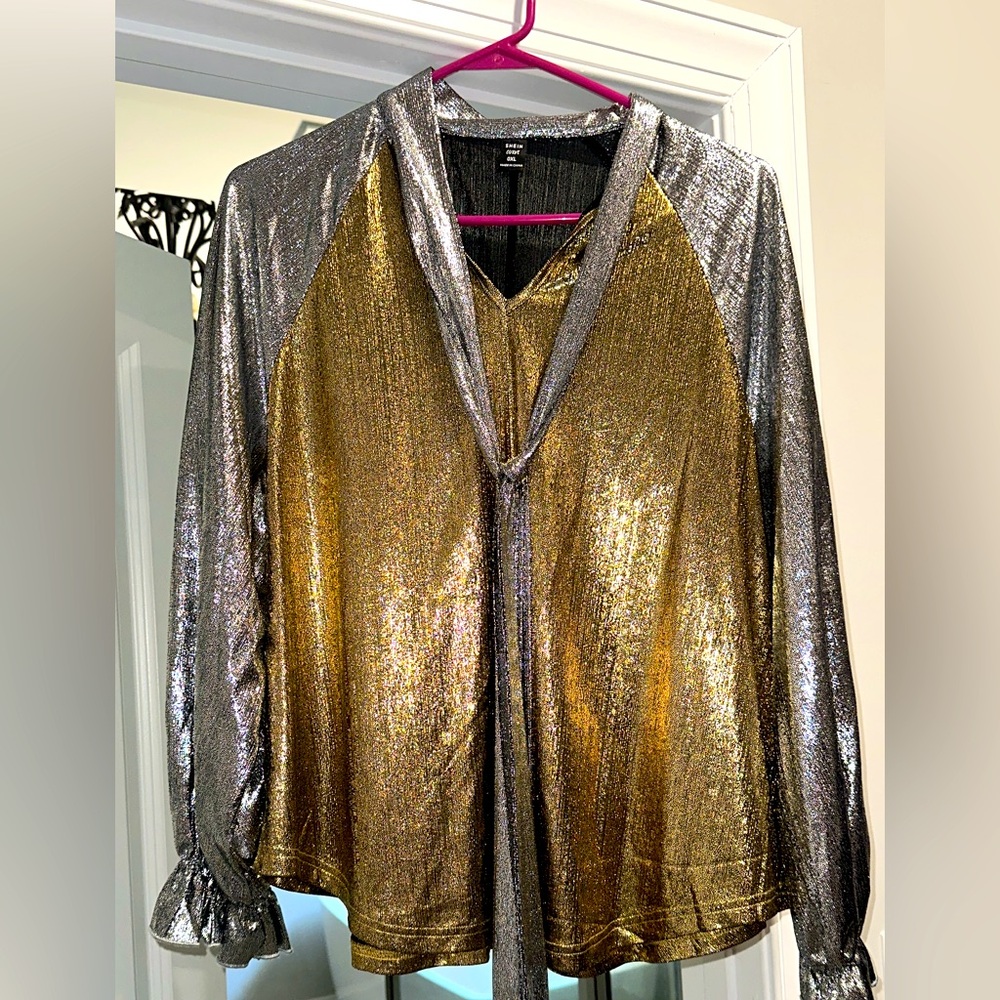 Great New Year’s Top or party metallic gold, and metallic silver- large